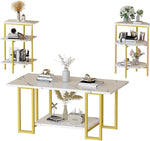 Load image into Gallery viewer, Lamerge Coffee Table Set of 3,Rectangle Coffee Table&amp;2 Accent Table,Faux Marble Tabletop,3 Piece Living Room Table Sets with Multi Tier Storage, for Small Space, Apartment,White &amp; Gold (LCTS-wg)