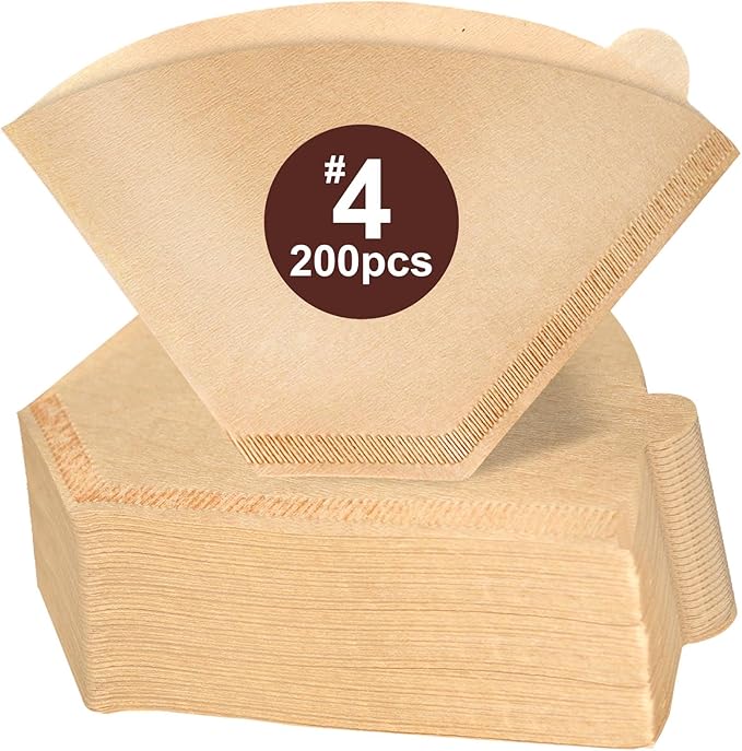 Coffee Filters #4, 200 Count Cone Paper Coffee Filter 8-12 Cup, Unbleached Natural Disposable No 4 Filters Fits for Pour Over, Drip Coffee Maker Suitable for Home, Shop Commercial (Brown)