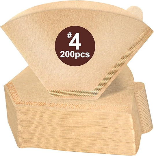 Coffee Filters #4, 200 Count Cone Paper Coffee Filter 8-12 Cup, Unbleached Natural Disposable No 4 Filters Fits for Pour Over, Drip Coffee Maker Suitable for Home, Shop Commercial (Brown)