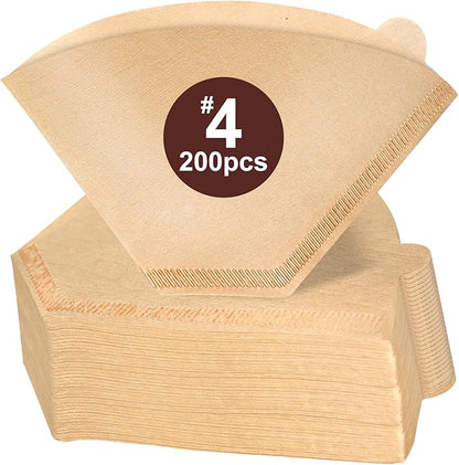 Coffee Filters #4, 200 Count Cone Paper Coffee Filter 8-12 Cup, Unbleached Natural Disposable No 4 Filters Fits for Pour Over, Drip Coffee Maker Suitable for Home, Shop Commercial (Brown)