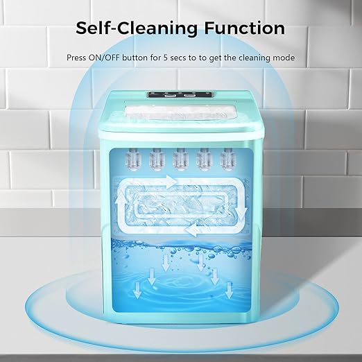 AGLUCKY Ice Makers Countertop with Self-Cleaning, 26lbs/24hrs, 9 Cubes Ready in 6 Mins, Portable Ice Machine with 2 Sizes/Scoop/Basket for Home/Kitchen/Office/Bar/Party, Green