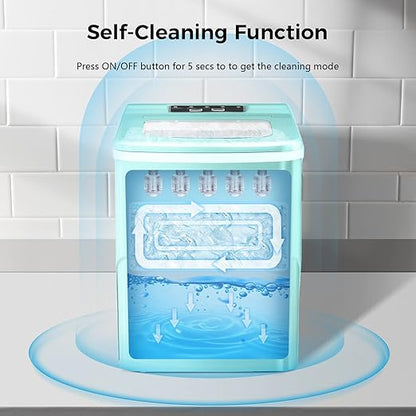 AGLUCKY Ice Makers Countertop with Self-Cleaning, 26lbs/24hrs, 9 Cubes Ready in 6 Mins, Portable Ice Machine with 2 Sizes/Scoop/Basket for Home/Kitchen/Office/Bar/Party, Green