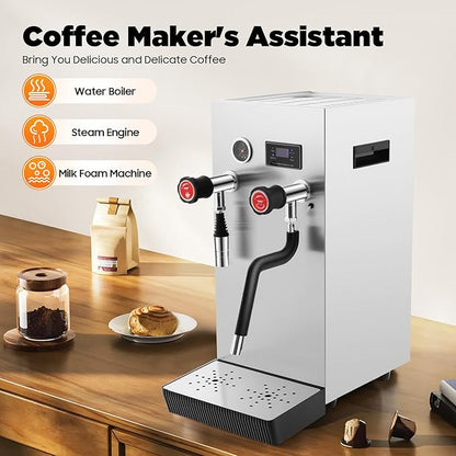 2500W Commercial Steam Milk Foam Machine,8L/ 2.1Gal Full-Automatic Steam Boiling Water Frothing Machine Multi-Purpose Milk Foam Maker LCD Display for Coffee Shop, Dessert Shop, Hote USA STOCK