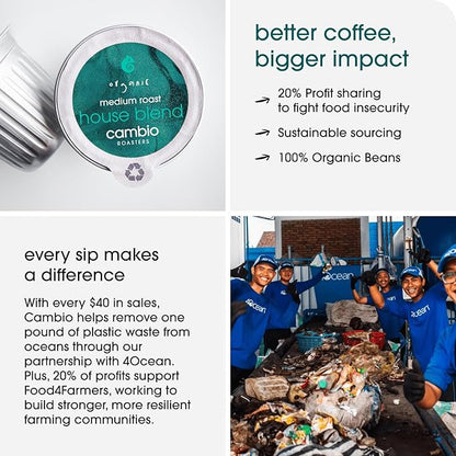 Cambio Roasters House Blend Coffee Pods - Medium Roast K Cup Coffee, Works With Keurig, 10 Count