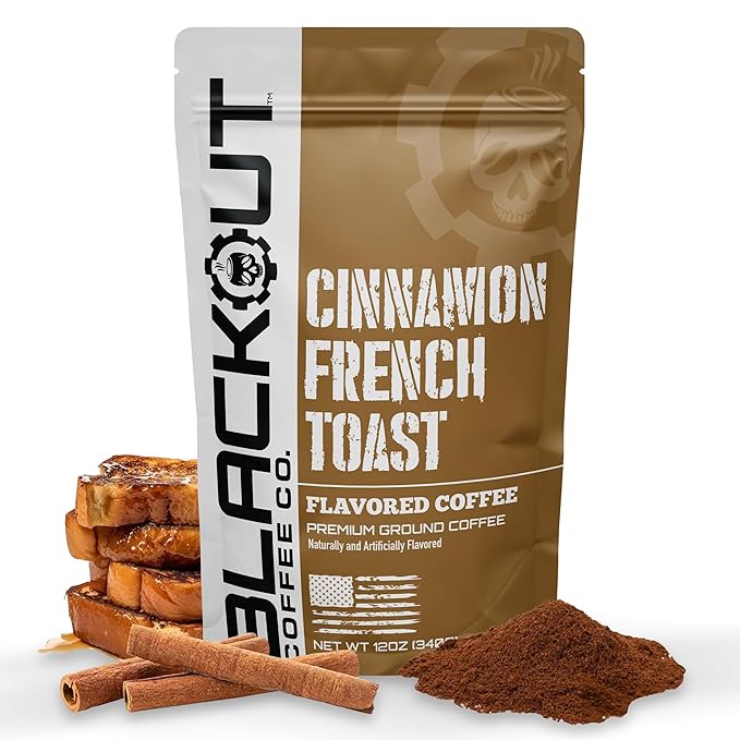 Blackout Coffee Cinnamon French Toast Flavored Ground Coffee – Medium Roast, Smooth Taste, Guilt-Free Indulgence – Freshly Roasted 12oz Pouch