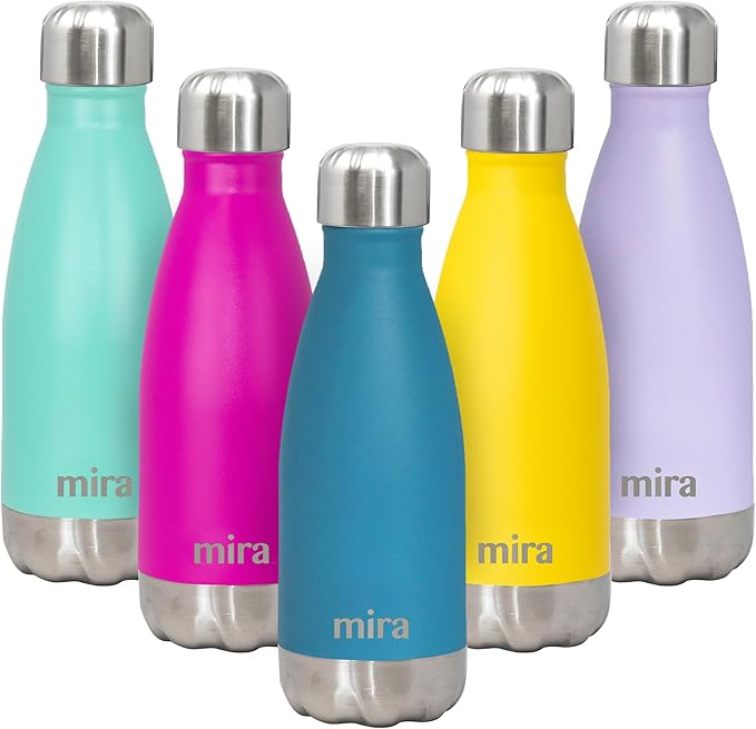 MIRA 12 oz Insulated Water Bottle - Slim Stainless Steel Cola Shape Thermo - Double Wall Hot & Cold Flask (24Hr Cold/12Hr Hot) - Hawaiian Blue