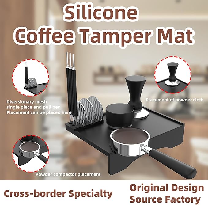 Espresso Tamping Pad, Silicone Espresso Tamper Mat Small Coffee Tamping for Home Kitchen Office Bar Shop Worktop Espresso Machine, Smooth Surface, Easy to Clean, Black 7.7 x 5.8 inch