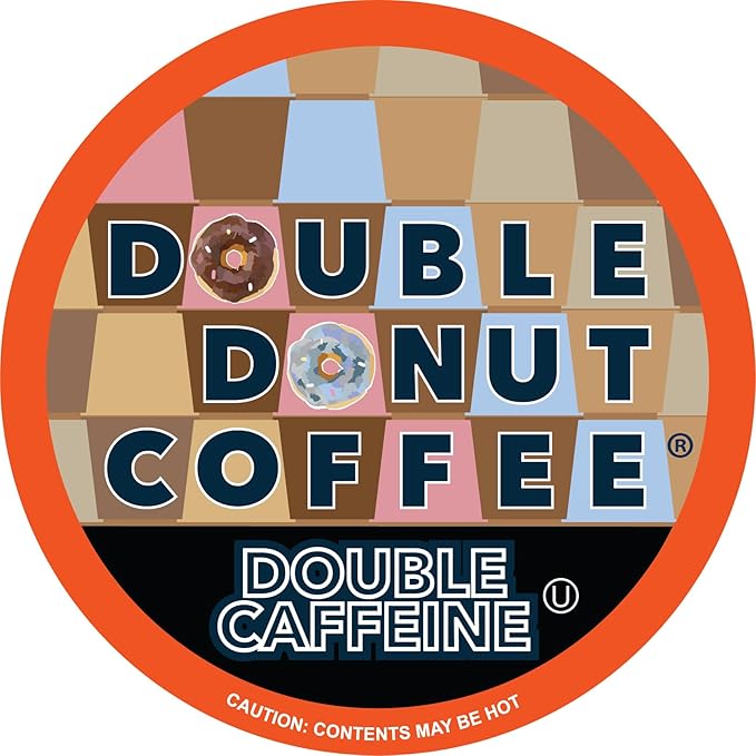 Double Donut Coffee High Caffeine Coffee Pods, Extra Strong Double Caffeine Coffee Cups for Keurig K Cup Brewer Machines Single Serve Dark Roast Coffee, 48 Count