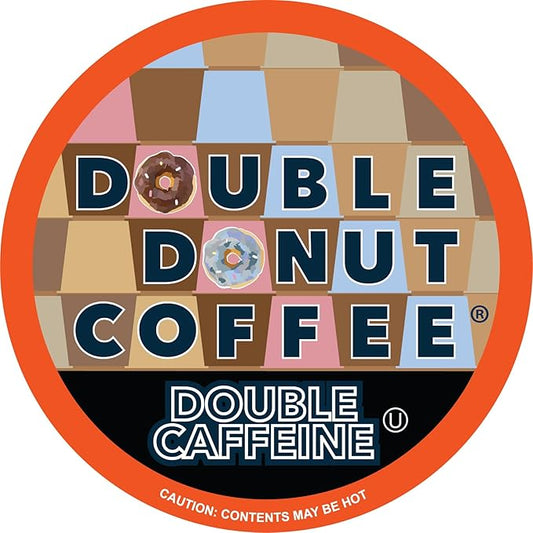 Double Donut Coffee High Caffeine Coffee Pods, Extra Strong Double Caffeine Coffee Cups for Keurig K Cup Brewer Machines Single Serve Dark Roast Coffee, 48 Count