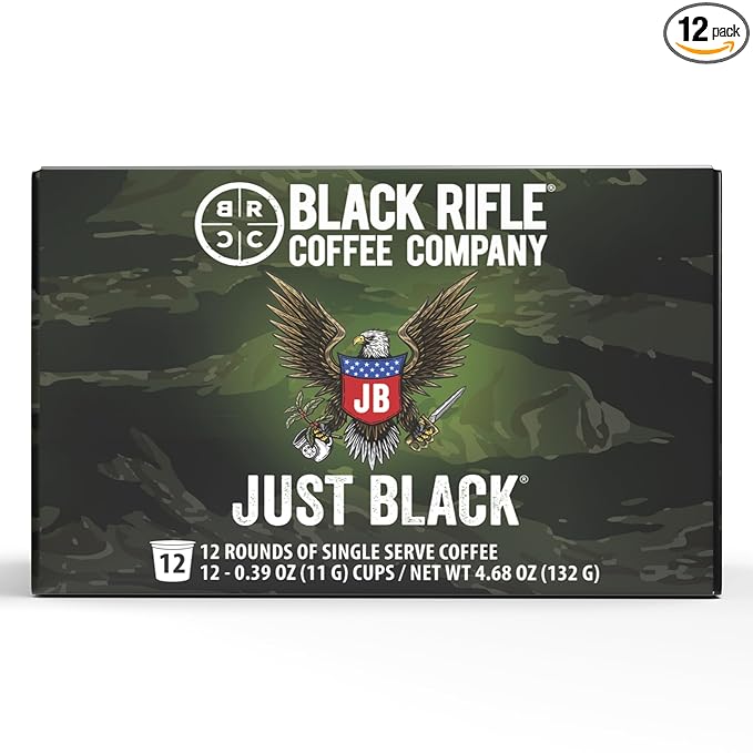Black Rifle Coffee Company Just Black, 12 Count, Medium Roast K Cups - Single Serve K Cups Coffee Pods - Kcup Pods Compatible with Keurig 1.0 & 2.0 - Made from Arabica Beans