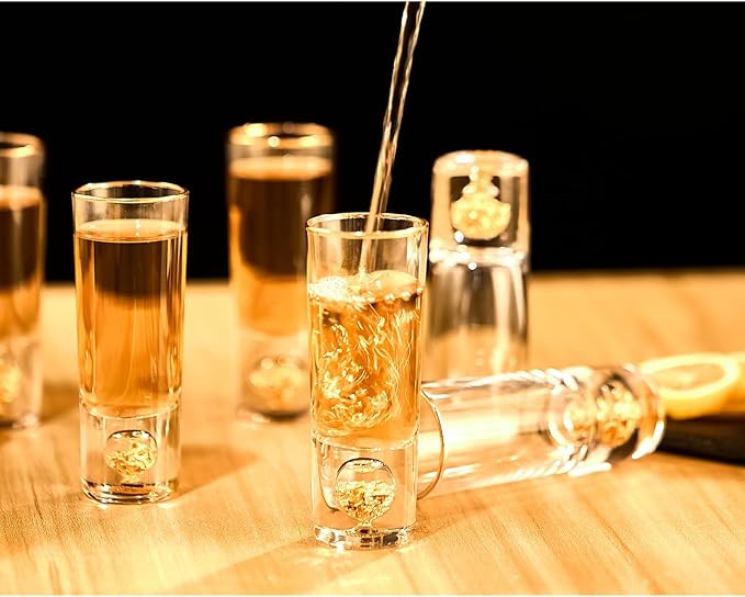 DUJUST Cool Shot Glasses (2oz), Shot Glass Set Decorated with 24K Gold Leaf Flakes, ONE OF A KIND, Cool & Cute Shot Cups, BPA-Free & Lead-Free, Perfect for Décor & Collection, Gift Choices - 6 pcs