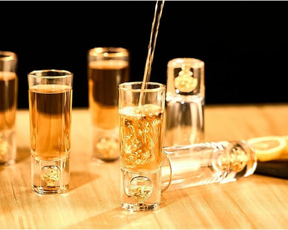 DUJUST Cool Shot Glasses (2oz), Shot Glass Set Decorated with 24K Gold Leaf Flakes, ONE OF A KIND, Cool & Cute Shot Cups, BPA-Free & Lead-Free, Perfect for Décor & Collection, Gift Choices - 2 pcs