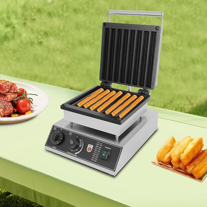 110V Churro Maker Machine, Nonstick Commercial Churros Maker Makes 8 Waffles, Stainless Steel Electric Waffle Baker Machine, 1500W