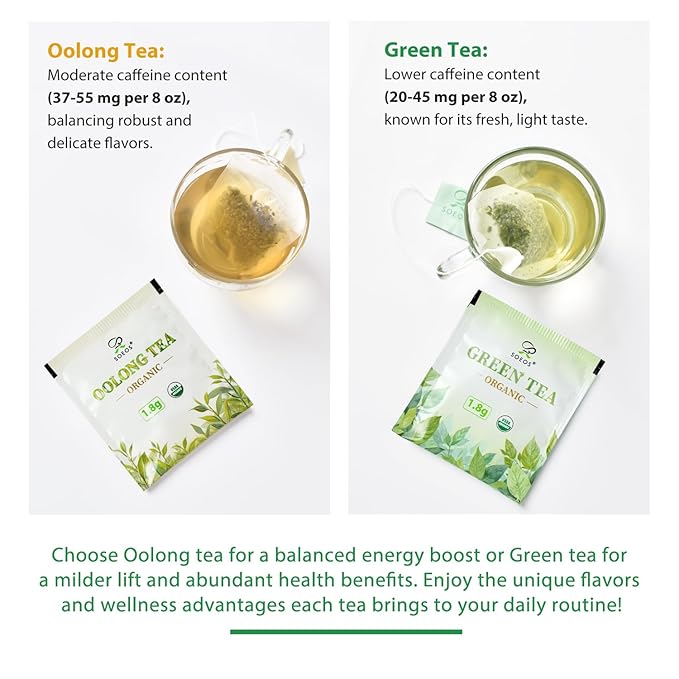 Soeos Organic Oolong Tea, 100 Tea Bags, Low Caffeine, Hot and Cold Brew, Fresh and Healthy Oolong Tea, 6.3 Ounce
