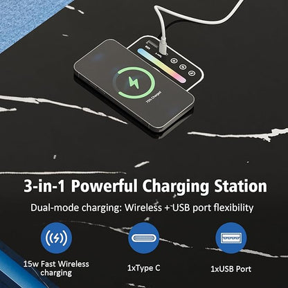 LED Coffee Table with Storage, Black Coffee Table with Wireless Charging and Speaker, High Glossy Modern Center Table with 24 Color LED Lights for Living Room Bedroom, Black