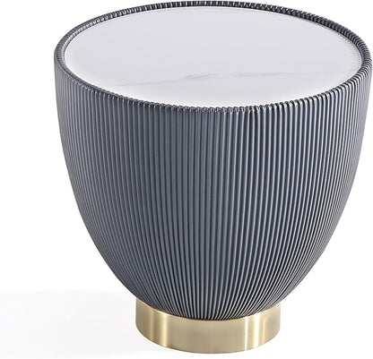 Manhattan Comfort Modern Anderson Coffee Table, 1.0 & 2.0 End Table, Upholstered in Grey Leatherette with Ceramic Faux Tabletop and Gold Metal Tabletop- Set of 3