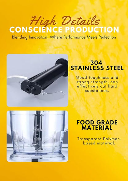 MegaWise Pro Titanium Reinforced 5-in-1 Immersion Hand Blender, Powerful Motor with 80% Sharper Blades, 12-Speed Corded Blender, Including 500ml Chopper, 600ml Beaker, Whisk and Milk Frother (Black)