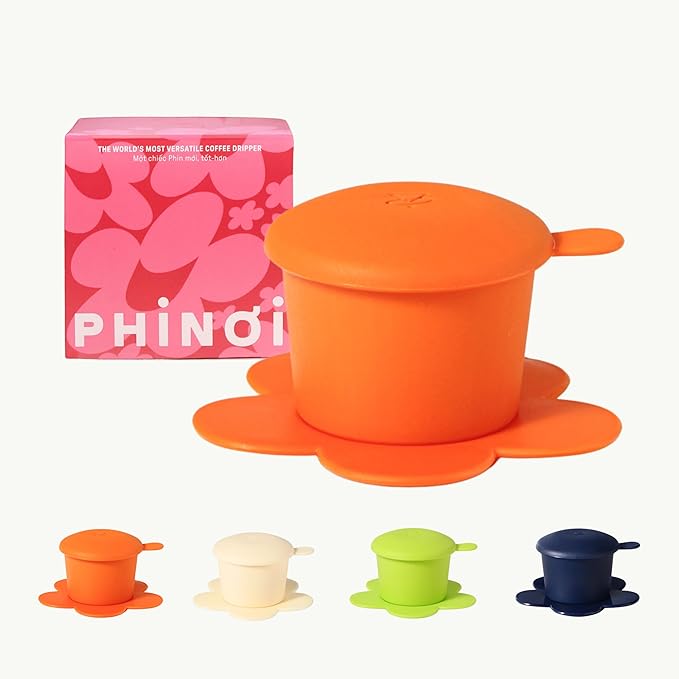 [Holiday Gift] Vietnamese Phin Filter, Plastic Reusable Pour Over Coffee Dripper, Single Cup Coffee Filter with Flower Design for Manual Brewing, Gift for Christmas Thankgiving (Orange)