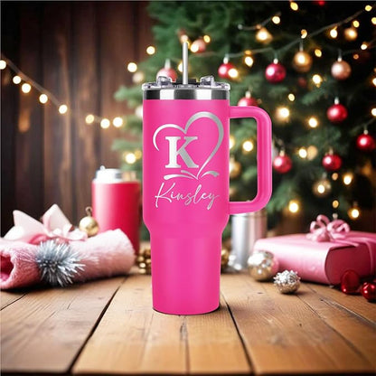 Personalized Tumbler with Pictures Text Name, Custom Double Wall Insulated Tumbler, 20oz Coffee Tumbler with lid and straw, Personalized Birthday Gifts for Women Men Friend Christmas (40oz Engraved)