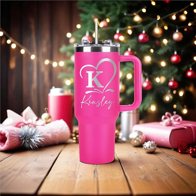 Personalized Tumbler with Pictures Text Name, Custom Double Wall Insulated Tumbler, 20oz Coffee Tumbler with lid and straw, Personalized Birthday Gifts for Women Men Friend Christmas (40oz Engraved)