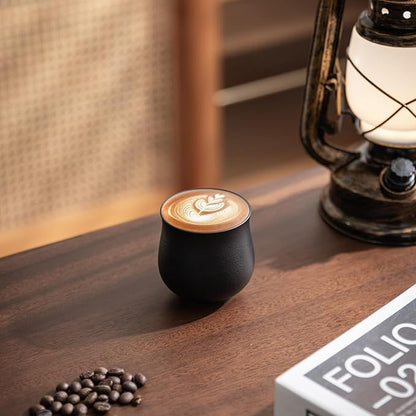 4-Oz Ceramic Espresso Cups Set - Multi-Color, Handle-Free Design for Home & Cafe | Dishwasher-Safe Stoneware Cups (black,4)