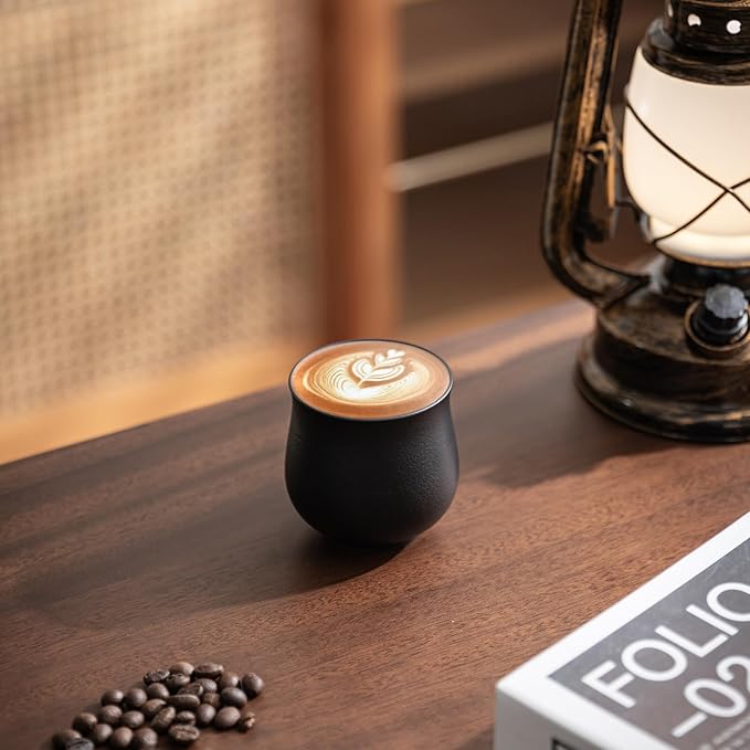 4-Oz Ceramic Espresso Cups Set - Multi-Color, Handle-Free Design for Home & Cafe | Dishwasher-Safe Stoneware Cups (black,2)