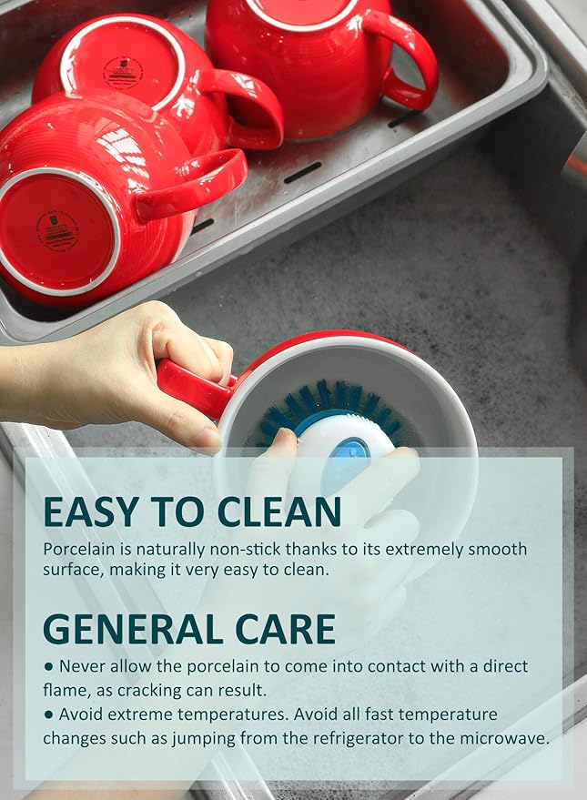 Teocera Red Mugs Set of 4, 24oz Jumbo Mugs, Large Coffee Mugs for Coffee, Hot Cocoa, Tea - Striped Design - Microwave Safe, Christmas Gift