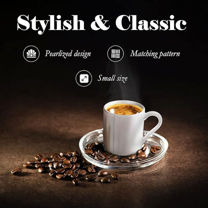 American Atelier Ceramic Mini Espresso Cups Set of 4, 3oz - Stackable Tiny Mugs for Small Shots of Coffee with Metal Stand - Use Demitasse Espresso Mug Racks for Any Kitchen or Café (Pearlized)