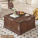 Load image into Gallery viewer, Farmhouse Coffee Table with Large Hidden Storage Compartment, Brown Retro Square Center Table, Wood Rustic Low Modern Living Room Tables with Hinged Lift Brown Top &amp; Wooden Arc Base