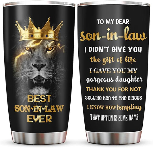 Muilzon Son in Law Gifts Tumblers 20oz - Fathers Day Christmas Birthday Gifts for Son in Law Coffee Mug - Son-in-Laws Present from Mother/Father in Law Cup