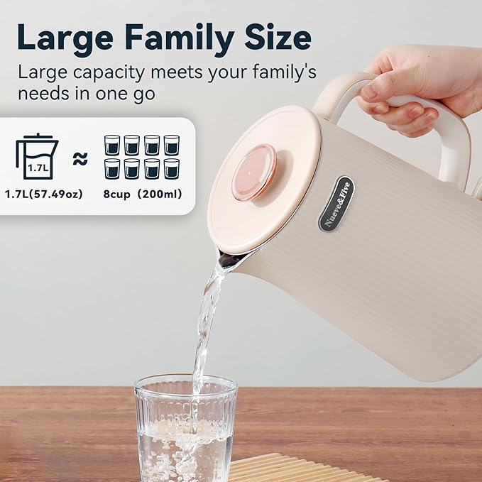 Nueve&Five 1.7L (57oz) Large Electric Kettle Perfect for 7+Cups of Tea and Coffee,2 quarts Double Wall Big Electric Tea Kettle,Auto Shut Off,1200W Hot Water Kettle Electric -Cream White