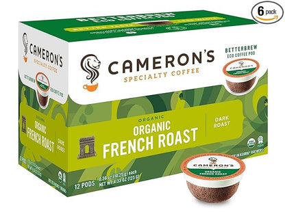 Cameron's Coffee Single Serve Pods, Organic French Roast, 12 Count (Pack of 6)