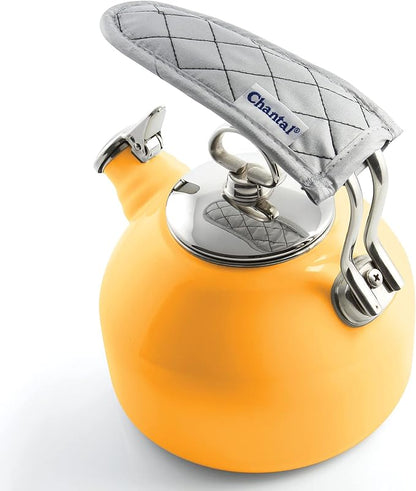 Chantal Classic Teakettle, 1.8 QT, Enamel On Steel, 2-Tone Harmonica Whistle, Rapid Boil and Even Heating (Marigold)