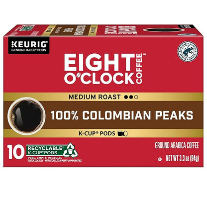 Eight O'Clock Coffee Colombian Peaks, Keurig Single Serve K-Cup Pods, Medium Roast, 60 Count (6 pack of 10)