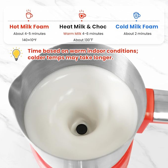 Stainless Steel Milk Frother for Coffee, 3-in-1 Electric Milk Warmer & Foam Maker, 12oz Hot Cold Frothing, Thick Foam for Macchiatos, Cappuccinos (Orange)