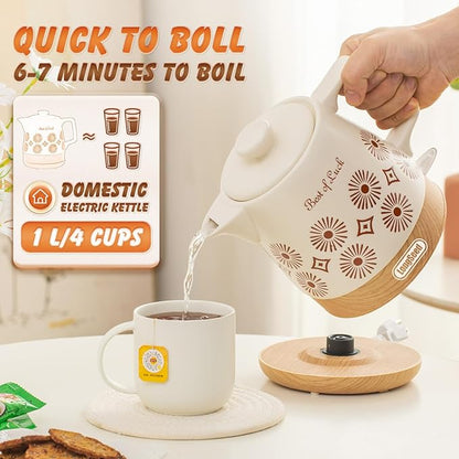 Ceramic Electric Kettle Pot 1.1 Quart, Boiling Water boiler, Teapot Automatic Shut-Off, BPA-Free, Rapid Boil For Coffee & Tea, Boil-Dry Protection, 1000W