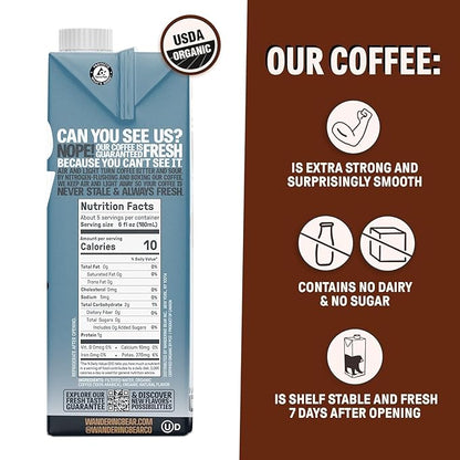 Wandering Bear Organic Vanilla Cold Brew Coffee, 32 fl oz, 3 pack - Extra Strong, Bold, Smooth, Unsweetened, Shelf-Stable, Ready to Drink, Gluten Free, & Vegan, Iced Cold Brewed Coffee Drinks
