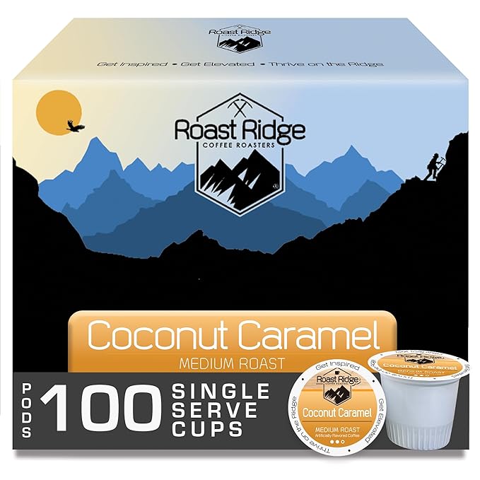 Roast Ridge Single Serve Coffee Pods for Keurig K-Cup Brewers, Coconut Caramel, Medium Roast, 100 Count