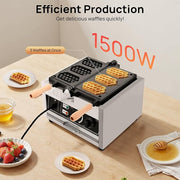 1.5kw Waffle Stick Making Machine, 14.76x12.99x10.04in Non-Stick Electric Waffles Maker, Stainless Steel Waffle Maker with 3 Honeycomb-Shaped Grids, 122-572℉, Double-Sided Heating, Timer(0-5min)