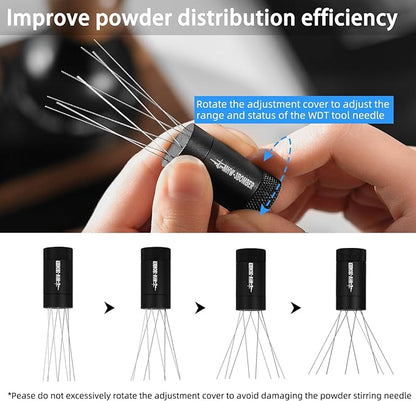 MHW-3BOMBER WDT Tool Espresso Distribution Tool with Magnetic Stand for Barista, Adjustable Range Coffee Needle Stirrer, 304 Stainless Steel 8 Needles 0.4mm with 6 Extra Needles, Black, T6126-OS
