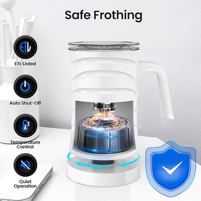 Milk Frother, SAIBOKE 4-in-1 Electric Milk Steamer，Automatic Hot & Cold Foam Maker, 11.80oz/350ml Milk Warmer for Latte, Cappuccinos, Macchiato. Ultra-Quiet Working & Automatic Shut Off.
