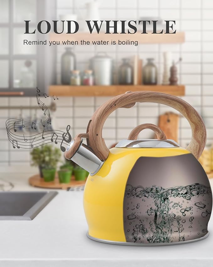 Tea Kettle for Stovetop, 2.7 Quart Loud Whistle Stovetop Teapots,Food Grade Stainless Steel Tea kettles for Stove Top with Anti-hot Ergonomic Handle,Suitable for All Heat Sources,Yellow