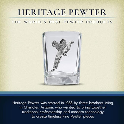Heritage Pewter Pheasant Square Shot Glass | Hand-Sculpted 1.5 Ounce Shot Glass | Intricately Crafted Metal Pewter Inlay
