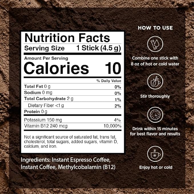 VitaCup Extra Shot Instant Coffee Packets with Espresso Shot, “Red Eye” High Caffeine, Bold Dark Roast w/Vitamin B12, Antioxidants, Premium Instant Coffee in Single Serve Sticks, 24 Ct