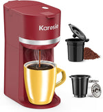 Load image into Gallery viewer, Single Serve Coffee Maker for K-Cup and Ground Coffee, Fast Brew, 6-12 oz Brew Sizes One Cup Coffee Machine Fits 5.5" Mugs, One-Button Small Coffee Maker with Descaling Reminder, Red