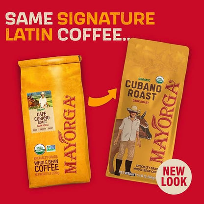 Mayorga Dark Roast Coffee 5lb bag Cubano Roast 100% Arabica Café Whole Coffee Beans - Smoothest Organic Coffee - Specialty Grade, Non-GMO, Direct Trade