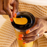 Load image into Gallery viewer, WACACO Octaroma Grande Vacuum Insulated Coffee Mug, 15 fl oz (435ml), Double-wall Stainless Steel Travel Tumbler With Drinking Lid, Amber Yellow