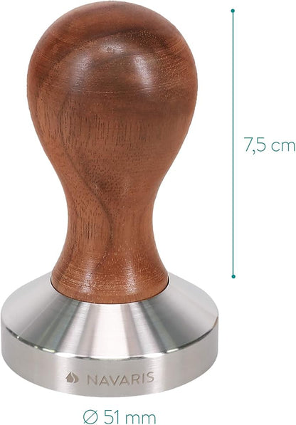 Navaris 2 Inch (51 mm) Walnut Handle Stainless Steel Espresso Coffee Tamper for Moka Pot - Modern Elegant Brown - 2 oz Capacity