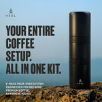 Load image into Gallery viewer, Nest Pour Over Coffee Kit | Coffee Maker for Camping | All-In-One Travel Pour Over | Transportable Dripper, Two 10oz Stainless Steel Travel Mugs | Compact Storage &amp; Adventure Ready | Black