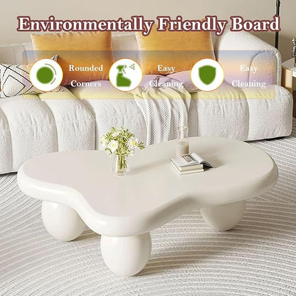 Stylish Irregular Cloud Coffee Table Mid-Century White Low Center Table - 3 Stable Ellipsoid Leg, for Living Room Bedroom Lounge (E-39.37in)